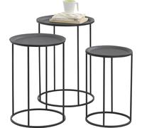 [en.casa] Table d'appoint 3 pièces Table basse en métal Table de salon 3 tailles Table ronde noire