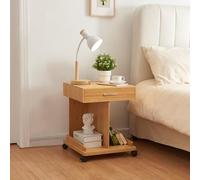 [en.casa] Table d'Appoint à roulettes avec Tiroir et 2 Étagères Table Basse Bout de Canapé Table de Chevet pour Salon Chambre Bureau Bambou 57 x 43 x 43 cm Naturel