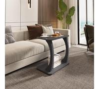 [en.casa] Table d'Appoint à roulettes en Forme de C Table de Chevet Bout de Canapé Pratique Polyvalent Moderne pour Chambre Salon Panneau de Particules 59 x 35 x 56 cm Gris