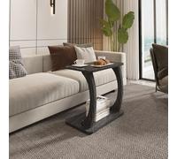 [en.casa] Table d'Appoint à roulettes en Forme de C Table de Chevet Bout de Canapé Pratique Polyvalent Moderne pour Chambre Salon Panneau de Particules 59 x 35 x 56 cm Effet Marbre Noir