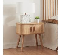 [en.casa] Table d'Appoint avec Compartiment de Rangement Équipé de Portes Coulissantes Table Basse Table de Chevet Bout de Canapé MDF Bambou Bois 48 x 30 x 45 cm Naturel