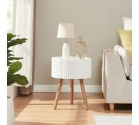 [en.casa] Table d'Appoint avec Compartiment de Rangement Plateau Rond Amovible 3 Pieds Robustes Bout de Canapé Table de Chevet Nuit MDF Bambou 48 x 38 cm Blanc