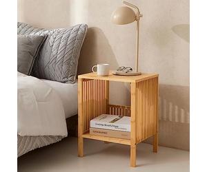 [en.casa] Table d'Appoint avec Espace de Rangement Table de Chevet Stylée Bout de Canapé au Design Scandinave Petite Table Basse Bambou pour Salon Chambre 50 x 39 x 33 cm Naturel