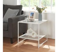 [en.casa] Table d'Appoint avec Étagère en Grille Table Basse Bout de Canapé Table de Chevet Support Plantes avec Plateau Carré Acier 51 x 51 x 51 cm Blanc Mat