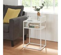 [en.casa] Table d'Appoint avec Étagère Table Basse Bout de Canapé Table de Chevet Support Plantes avec Compartiment de Rangement Acier 65 x 40 x 30 cm Blanc Mat