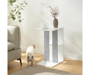 [en.casa] Table d'Appoint avec Griffoir pour Chat Table Basse Bout de Canapé Support Plantes avec 2 Surfaces de Rangement MDF Polyester Polypropylène 58 x 40 x 30 cm Blanc