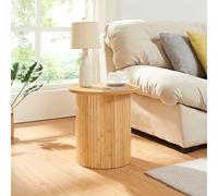 [en.casa] Table d'Appoint avec Plateau Rond Dépassant Table Basse Bout de Canapé Design Scandinave pour Salon Chambre Bureau Entrée Bambou MDF 40 x 40 cm Naturel