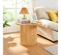 [en.casa] Table d'Appoint avec Plateau Rond Dépassant Table Basse Bout de Canapé Design Scandinave pour Salon Chambre Bureau Entrée Bambou MDF 45 x 60 cm Naturel