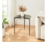 [en.casa] Table d'Appoint avec Plateau Rond en Verre Fumé Petite Table Basse Bout de Canapé Guéridon Chevet pour Salon Chambre Bureau Acier 50 x 50 cm Gris