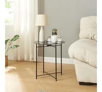 [en.casa] Table d'Appoint avec Plateau Rond en Verre Trempé Bout de Canapé Guéridon Table de Chevet Table Basse pour Salon Chambre Bureau Acier 45 x 42 cm Noir