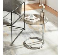 [en.casa] Table d'Appoint avec Plateau Rond en Verre Trempé de 6 MM Table Basse Bout de Canapé Support Plantes pour Salon Chambre Bureau Entreé Métal 46 x 45 cm Verre Bronze Chrome