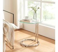 [en.casa] Table d'Appoint avec Plateau Rond en Verre Trempé de 6 MM Table Basse Bout de Canapé Support Plantes pour Salon Chambre Bureau Entreé Métal 46 x 45 cm Transparent Chrome