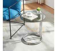 [en.casa] Table d'Appoint avec Plateau Rond en Verre Trempé de 6 MM Table Basse Bout de Canapé Support Plantes pour Salon Chambre Bureau Entreé Métal 46 x 45 cm Verre Fumé Chrome
