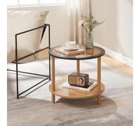 [en.casa] Table d'Appoint avec Plateau Rond en Verre Trempé de 6 mm Tablette Inférieur Bout de Canapé Table Basse Guéridon MDF Bambou 51 x 45 cm Bronze Noir Naturel