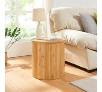 [en.casa] Table d'Appoint avec Plateau Rond Légèrement Dépassant Table Basse Bout de Canapé Design Scandinave pour Salon Chambre Entrée Bambou MDF 40 x 40 cm Naturel
