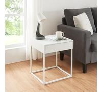 [en.casa] Table d'Appoint avec Tiroir Table Basse Bout de Canapé Table de Chevet avec Compartiment de Rangement pour Salon Chambre Bureau Acier 50 x 43 x 41 cm Blanc Mat