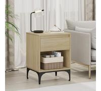 [en.casa] Table d'Appoint Bout de Canapé Meuble de Rangement Chevet avec Tiroir et Compartiment Ouvert Moderne Polyvalent Stable Séjour Chambre Bureau MDF Métal 62 x 46 x 40 cm Effet Chêne Clair