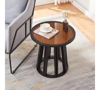 [en.casa] Table d'Appoint Design Scandinave Table de Nuit Chevet Bout de Canapé Table Basse avec Plateau Ronde Stable Chambre Bambou MDF 51 x 51 cm Noir Effet Noyer