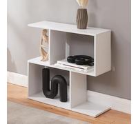 [en.casa] Table d'Appoint Étagère sur Pied avec Compartiments Décalés Bout de Canapé Rangement Structuré Moderne Stable pour Salon Chambre Bureau Panneau de Particules 57 x 60 x 20 cm Blanc