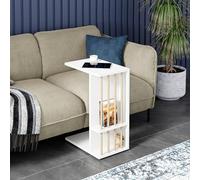 en.casa Table D'Appoint Ordinateur Portable Bout De Canapé Avec 4 Roulettes - Table Basse Chevet Panneau De Particules Bois Plastique 44 x 29 x 65 cm Blanc