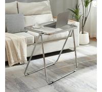 [en.casa] Table d'Appoint Pliable Bout de Canapé Polyvalente Table de Chevet Moderne Solide Support Décoratif Peu Encombrant Chambre Salon Bureau Entrée Métal Acrylique 70 x 49 x 68 cm Transparent