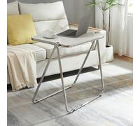 [en.casa] Table d'Appoint Pliable Bout de Canapé Polyvalente Table de Chevet Moderne Solide Support Décoratif Peu Encombrant Chambre Salon Bureau Entrée Métal Acrylique 70 x 49 x 68 cm Blanc