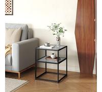 [en.casa] Table d'Appoint Polyvalent Bout de Canapé Table de Chevet Stable avec Tablette Inférieure Orientation Flexible pour Salon Entrée Chambre Bureau Acier Verre Trempé 50 x 40 x 40 cm Noir