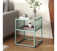 [en.casa] Table d'Appoint Polyvalent Bout de Canapé Table de Chevet Stable avec Tablette Inférieure pour Salon Entrée Chambre Bureau Acier Verre Trempé 50 x 40 x 40 cm Vert Menthe