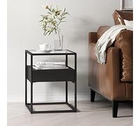 [en.casa] Table D'Appoint pour Salon avec Tiroir et Surface de Rangement Table de Chevet Rectangulaire Petite Table Basse Bout de Canapé Acier Laqué Verre Trempé 51 x 40 x 40 cm Noir Mat