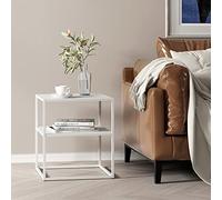 [en.casa] Table d'Appoint pour Salon Polyvalent Bout de Canapé Étagère de Rangement Surface de Stockage Espace Supplémentaire Acier 51 x 45 x 40 cm Blanc