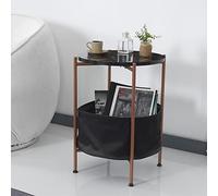 [en.casa] Table d'Appoint Ronde Bout de Canapé avec Panier de Rangement Panneau de Particules Métal Polyester 59 x 47 cm Marbre Noir Bronze Noir