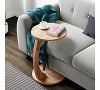 [en.casa] Table d'Appoint Ronde pour Salon Table de Chevet Design pour Chambre Bout de Canapé aux 4 roulettes Panneau de Particules 56 x 38 cm Effet Bois