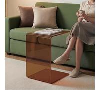 [en.casa] Table d'Appoint Trölmapilu 60 x 40 x 40 cm en Verre Trempé Bout de Canapé Table de Chevet Forme en C au Style Élégant Moderne Stable Gain de Place pour Salon Séjour Chambre Marron