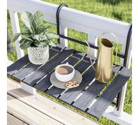 [en.casa] Table de Balcon Suspendue Rabattable Réglable en Hauteur Table Pliante Facile à Accrocher à la Balustrade Métal Bois de Pin 60 x 40 x 58 cm Noir Gris Structuré