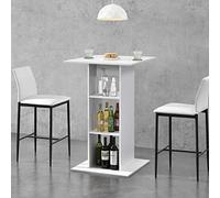 [en.casa] Table de Bar Bistrot avec 3 Étagères de Rangement Panneaux de Copeaux Revêtus de Mélamine 70 x 70 x 110 cm Blanc