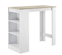 [en.casa] Table de Bar Haute avec Rangement Table Bistro Élégant avec 3 Étagères Mange Debout pour Petits Espaces Cuisine Salon Bureau Panneaux de Particules 110 x 50 x 103 cm Blanc Effet Chêne