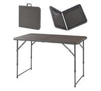 [en.casa] Table de Camping Pliante à Hauteur Réglable avec Plateau Rectangulaire pour Pique-Nique Jardin Terrasse Balcon Patio Extérieur Métal Plastique HDPE 120 x 60 cm Effet Bois