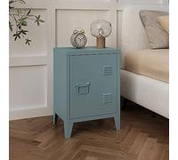 [en.casa] Table de Chevet à Porte pour Chambre Meuble de Rangement pour Bureau Salle de Bain Salon Fermeture Magnétique Acier Laminé à Froid 57 x 40 x 30 cm Gris-Bleu