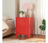 [en.casa] Table de Chevet à Porte pour Chambre Meuble de Rangement pour Bureau Salle de Bain Salon Fermeture Magnétique Acier Laminé à Froid 57 x 40 x 30 cm Rouge