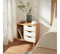 [en.casa] Table de Chevet avec 3 Tiroir Compartiment de Rangement Table de Nuit d'Appoint avec Plateau Spacieux pour Chambre Panneau de Particules Bois 55 x 48 x 30 cm Effet Chêne Blanc
