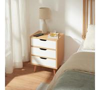 [en.casa] Table de Chevet avec 3 Tiroirs Meuble de Rangement Moderne Table de Nuit Pratique Stable pour Chambre Entrée Salon Panneau de Particules Bois Massif 55 x 40 x 30 cm Effet Chêne Blanc