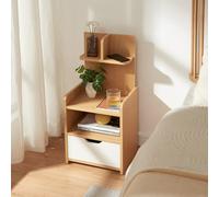 [en.casa] Table de Chevet avec Étagère 1 Tiroir et 1 Compartiment Ouvert Table de Nuit Pratique pour Chambre Salon Entrée Bureau Panneau de Particules 75 x 35 x 30 cm Effet Chêne Blanc
