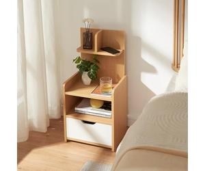 [en.casa] Table de Chevet avec Étagère 1 Tiroir et 1 Compartiment Ouvert Table de Nuit Pratique pour Chambre Salon Entrée Bureau Panneau de Particules 75 x 35 x 30 cm Effet Chêne Blanc