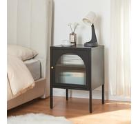 [en.casa] Table de Chevet avec Porte d'Armoire et Étagère Réglable en Hauteur Table de Nuit pour Salon Bureau Chambre Acier Laqué Verre Strié 60 x 43 x 40 cm Noir Mat
