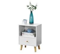 [en.casa] Table de Chevet Design Commode à Tiroir Meuble Bas de Style Intemporel Table de Nuit avec Compartiment de Stockage Panneau de Particules Bois Revêtu par PVC 54 x 40 x 30 cm Blanc