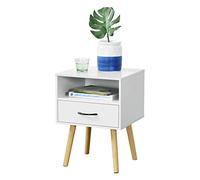 [en.casa] Table de Chevet Design Commode à Tiroir Meuble Bas de Style Intemporel Table de Nuit avec Espace de Stockage Panneau de Particules Bois Revêtu par PVC 57 x 42 x 40 cm Blanc