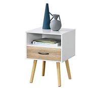 [en.casa] Table de Chevet Design Commode à Tiroir Meuble Bas de Style Intemporel Table de Nuit avec Espace de Stockage Panneau de Particules Bois Revêtu par PVC 57 x 42 x 40 cm Blanc Effet Chêne