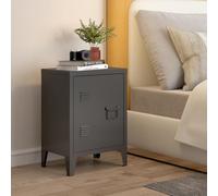 [en.casa] Table de Chevet Design Industriel avec Porte Magnétique Étagère Fentes d'Aération Table d'Appoint Armoire Métallique pour Bureau Table de Nuit Acier Laqué 57 x 40 x 30 cm Noir
