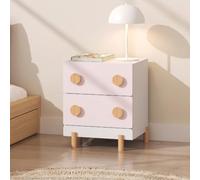 [en.casa] Table de Chevet Enfant Vaarentaa 47x40x35 cm 2 Tiroirs Blanc Rose