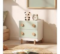 [en.casa] Table de Chevet Enfant Vaarentaa 47x40x35 cm 2 Tiroirs Blanc Vert